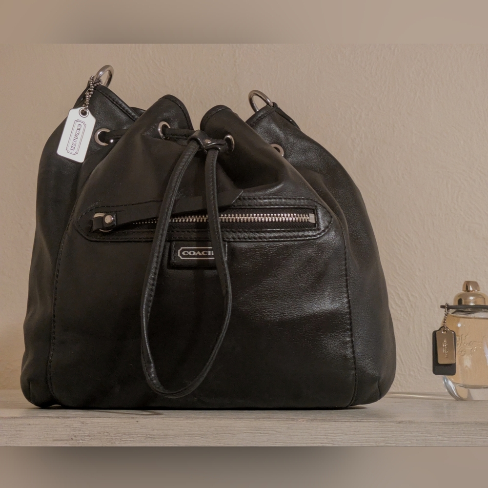 Coach 25661 Daisy Gorgeous Black Drawstring Soft Leather Shoulder Bag